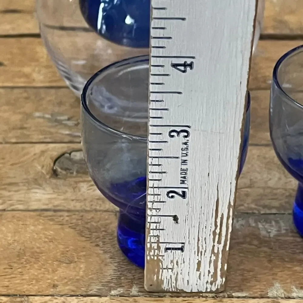 Tokyo Sasaki Glass Cold Sake Set Carafe Cobalt Blue Japanese Mid Century MCM